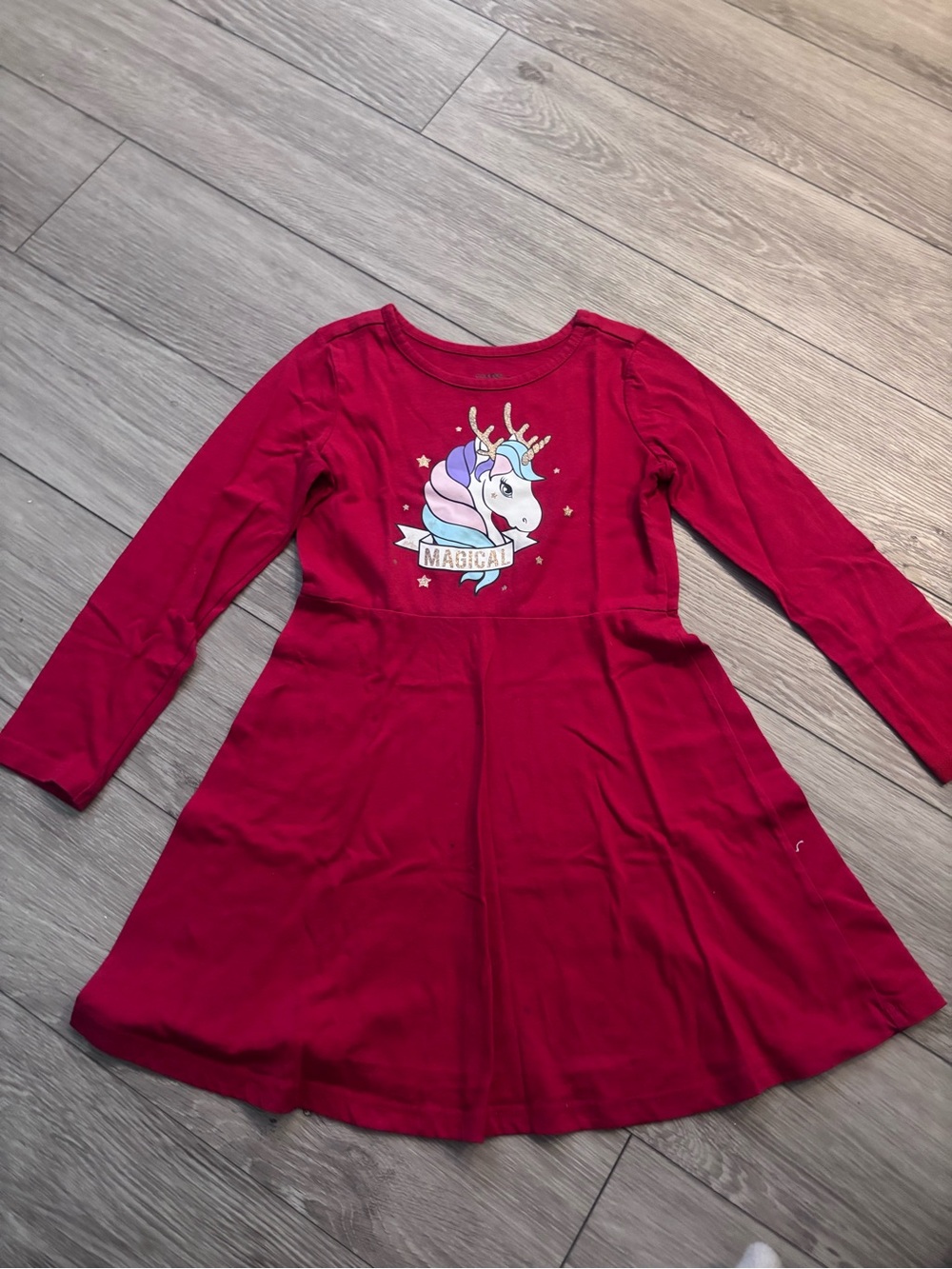 George Girls Red Long-Sleeve Unicorn Dress